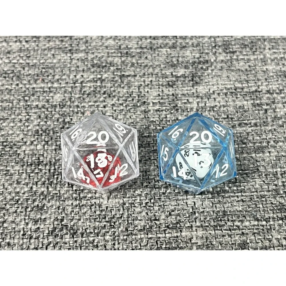 Blue And Clear Double Dice RPG Gaming D20 Twenty Sided Game 25mm Die Math Pair